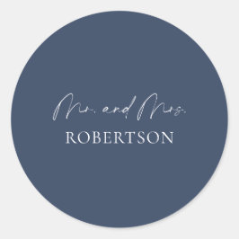 Elegante Mr. & Mrs. Sticker – Marineblauwe Achterg