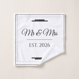 Elegante Mr & Mrs Trouwdag Modern Minimalistisch C Washandje