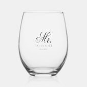 Elegante Mr & Mrs Wedding Keepsake Gift Wijnglas Zonder Voet (Voorkant)