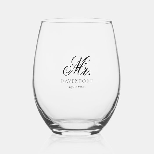 Elegante Mr & Mrs Wedding Keepsake Gift Wijnglas Zonder Voet (Voorkant)