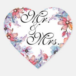 Elegante Mr & Mrs Wedding Sticker met Floral Des