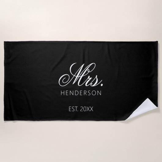 Elegante Mrs Script Oprichtingsjaar Gepersonalisee Strandlaken (Voorkant)