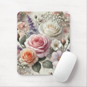 Elegante muismat waterverf roze witte rozen (Met muis)