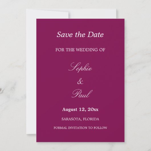 Elegante Mulberry bruiloft Save the Date (Voorkant)