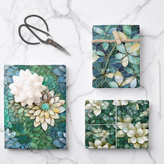 Elegante Multi Color Bloemen Mozaïek Glas Inpakpapier Vel (Voorkant)