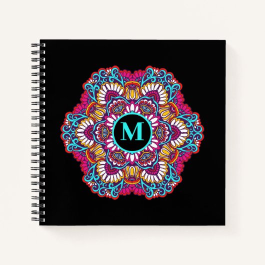 Elegante multi-kleur mandala bloeien monogram notitieboek (Voorkant)
