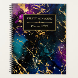 Elegante multi kleuren & gouden Galaxy marmer mono Planner