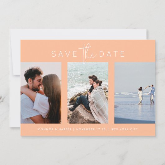 Elegante Multi Peach White Text Photo Sla de datum Save The Date (Voorkant)
