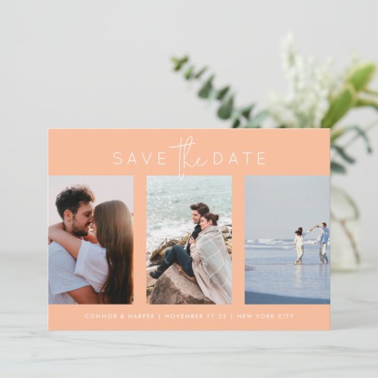 Elegante Multi Peach White Text Photo Sla de datum Save The Date (Staand voorkant)