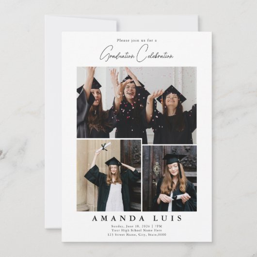 Elegante Multi-Photo Collage Afstuderen Uitnodigin Kaart (Achterkant)