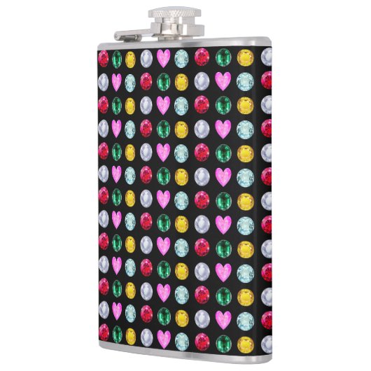 Elegante Multicolor Edelstenen op zwart Heupfles (Links)