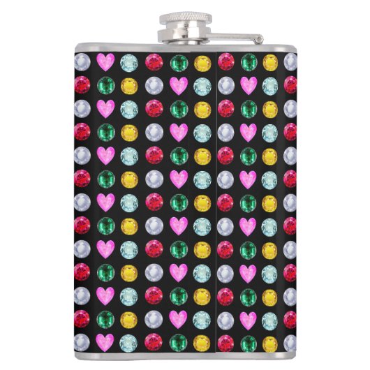 Elegante Multicolor Edelstenen op zwart Heupfles (Achterkant)