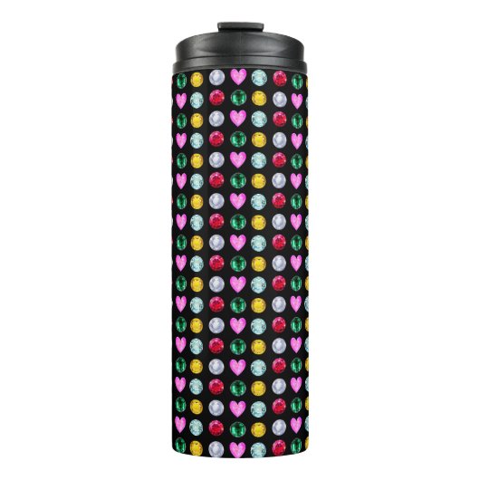 Elegante Multicolor Edelstenen op zwart Thermosbeker (Voorkant)