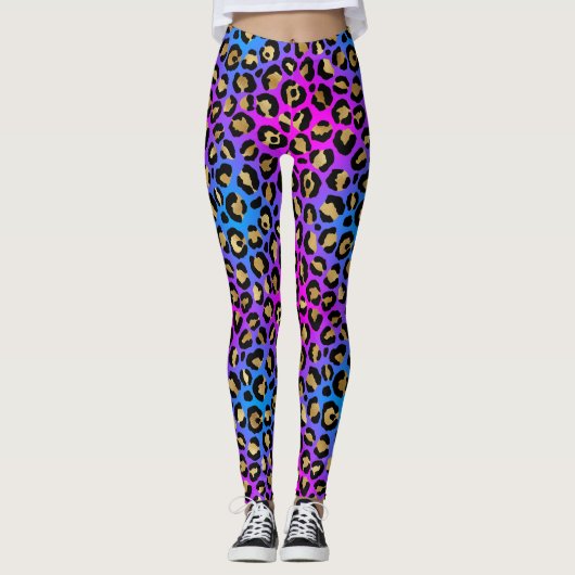 Elegante Multicolour Neon Leopard Dierenprint Leggings (Voorkant)