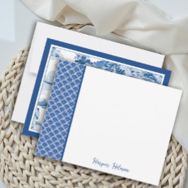 Elegante Multifunctionele Blauwe Clamshell Toile F Notitiekaartje