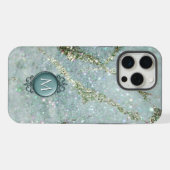 Elegante munt en gouden glitter monogram iPhone hoesje (Achterkant horizontaal)