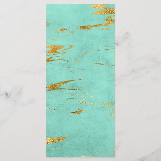 Elegante Munt en Gouden Marmeren Bruiloft Menu (Achterkant)