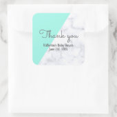 Elegante munt en wit marmer baby shower vierkante sticker (Tas)