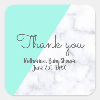 Elegante munt en wit marmer baby shower vierkante sticker