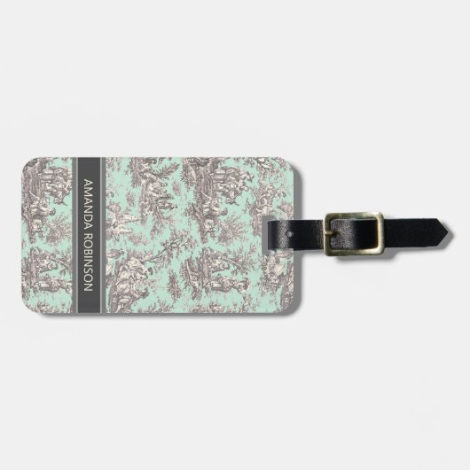 Elegante  munt grijs toile de jouy bagagelabel (Voorkant horizontaal)