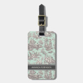 Elegante  munt grijs toile de jouy bagagelabel (Voorkant verticaal)