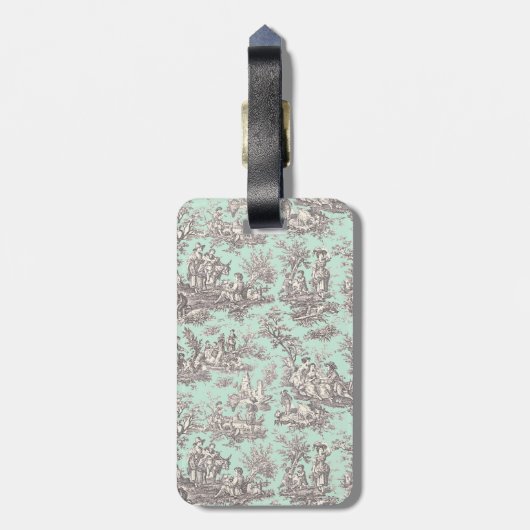 Elegante  munt grijs toile de jouy bagagelabel (Achterkant verticaal)