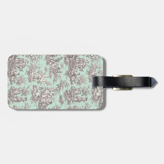 Elegante  munt grijs toile de jouy bagagelabel (Achterkant horizontaal)