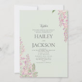 Elegante munt groen roze hyacint bloemenbruiloft kaart (Voorkant)