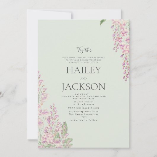 Elegante munt groen roze hyacint bloemenbruiloft kaart (Voorkant)