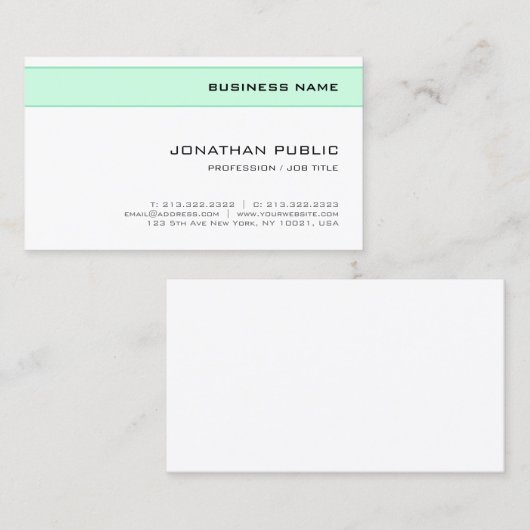 Elegante munt groen wit modern minimalistisch ontw visitekaartje (Voorkant / Achterkant)