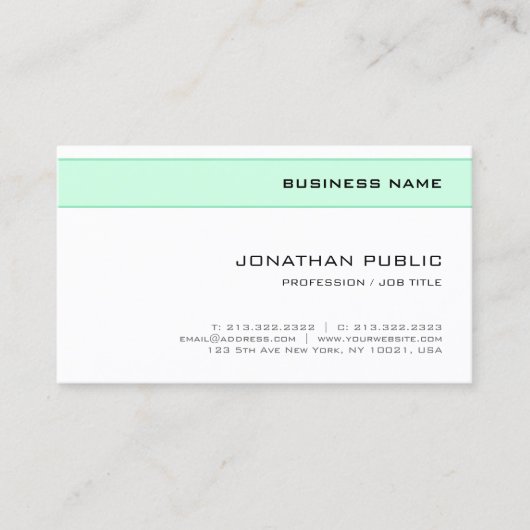 Elegante munt groen wit modern minimalistisch ontw visitekaartje (Voorkant)