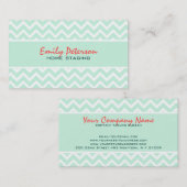 Elegante munt groene chevron en witte achtergrond visitekaartje (Voorkant / Achterkant)
