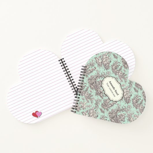 Elegante munt toile de jouy hart notitieboek (Binnen)