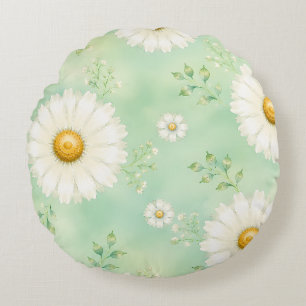 Elegante Munt Waterverf Madeliefje Rond Kussen