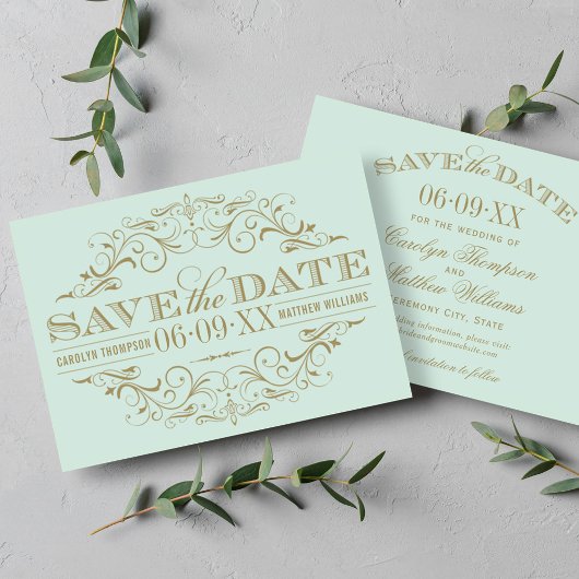 Elegante Muntgoud Sierlijke Bruiloft Save The Date