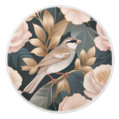 Elegante Mus Stoffig Roze en Gouden Bloemen Keramische Knop (Voorkant)