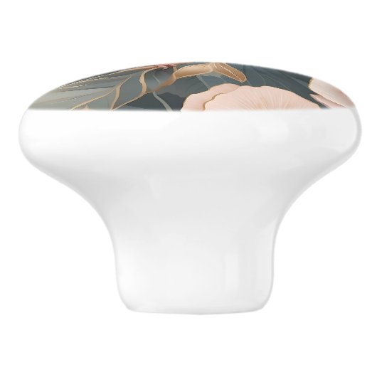 Elegante Mus Stoffig Roze en Gouden Bloemen Keramische Knop (Zijkant)