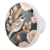 Elegante Mus Stoffig Roze en Gouden Bloemen Keramische Knop (Rechts)