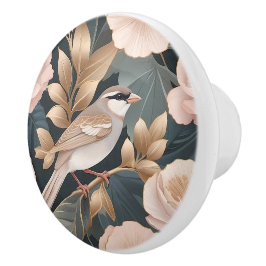 Elegante Mus Stoffig Roze en Gouden Bloemen Keramische Knop (Rechts)