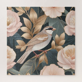 Elegante Mus Stoffig Roze en Gouden Bloemen Legpuzzel