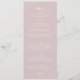 Elegante Musk Roze Witte Monogram Bruiloft Menu