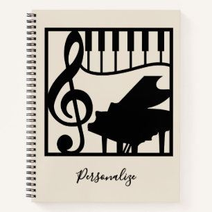 Elegante muziek piano toetsenbord sleutel noot sti notitieboek