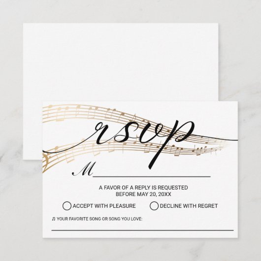 Elegante muziekhuwelijksliedverzoek RSVP (Voorkant / Achterkant)