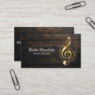 Elegante muziekleraar pianotoetsen muzikaal houten visitekaartje