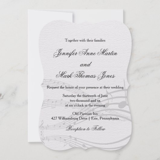 Elegante muzieknoten en notenbalk op lichtgrijze t kaart (Voorkant)