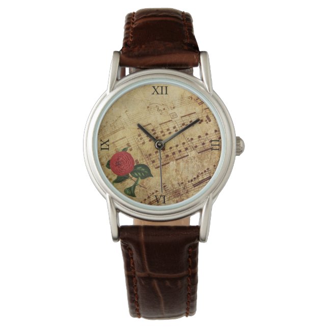Elegante muzieknoten floraal horloge (Voorkant)