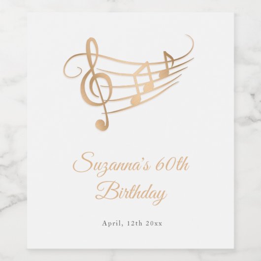 Elegante Muzieknoten verjaardag Wijn Etiket (Enkel label)