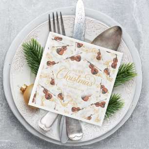 Elegante Muzieknoten Viool Vrolijk kerstscript Servet