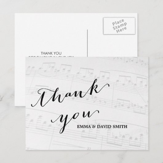 Elegante muzikale bruiloft bedankt briefkaart (Voorkant / Achterkant)