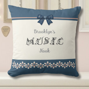 Elegante Muzikant Blauwe Bloemige Muziekhoek Kussen